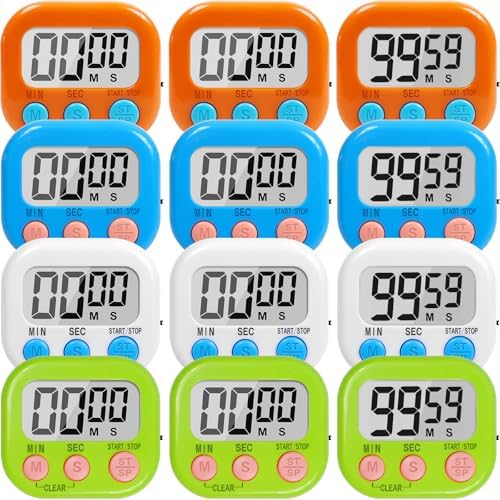 12 Pack Multi-Function Digital Timers, Magnetic Large LCD Display Loud Alarm by Unknown