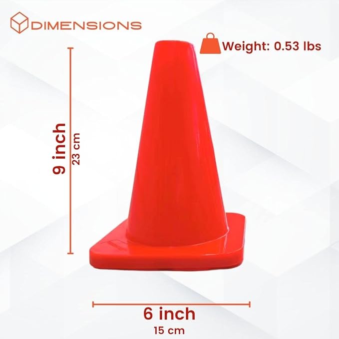 6, 9, 12, 18, 28 Inch Sports Training Traffic Cones - Durable Orange Cones for Soccer, Football, Basketball, Agility Drills, Parking, Safety, Road Use (Set of 12)