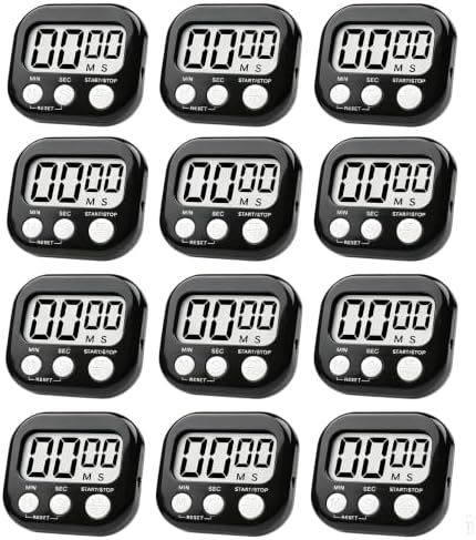 12 Pack Digital Kitchen Timer Large LCD Display Loud Alarm Strong Magnetic Stand by Rumcnjen