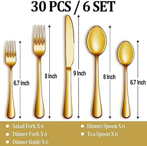 30 Pcs Gold Silverware Set Service - Image 2