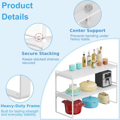 Expandable Kitchen Cabinet Shelf Organizer, Stackable Metal Storage Shelves - Image 7
