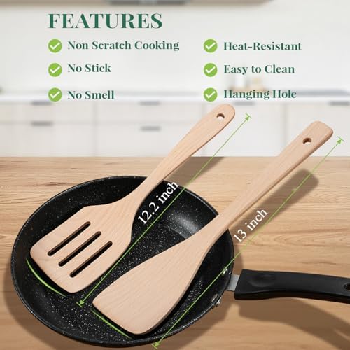 MORGLES 3Pcs Beechwood Spatulas, Long Handle, Non-Scratch - Image 6