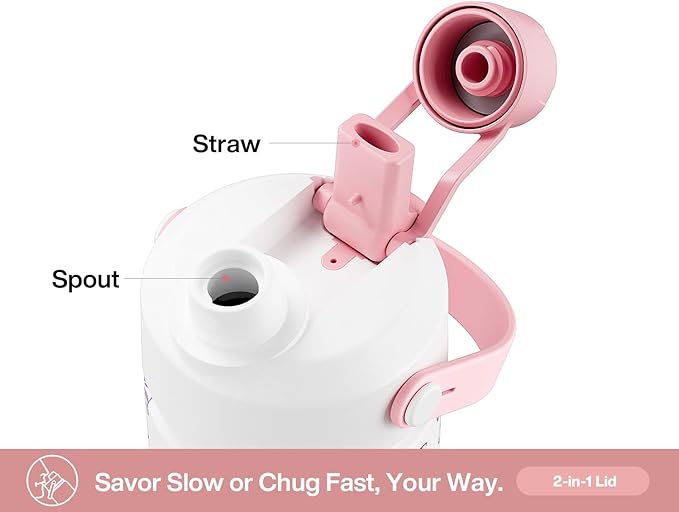 26 oz Insulated Water Bottle with 2-in-1 Straw and Spout Lid, Keep Cold 24H, Leak-Proof, Fits in Car Cup Holder, Stainless Steel Water Bottle for Sports, Travel, and School (Ribbon Whimsy)