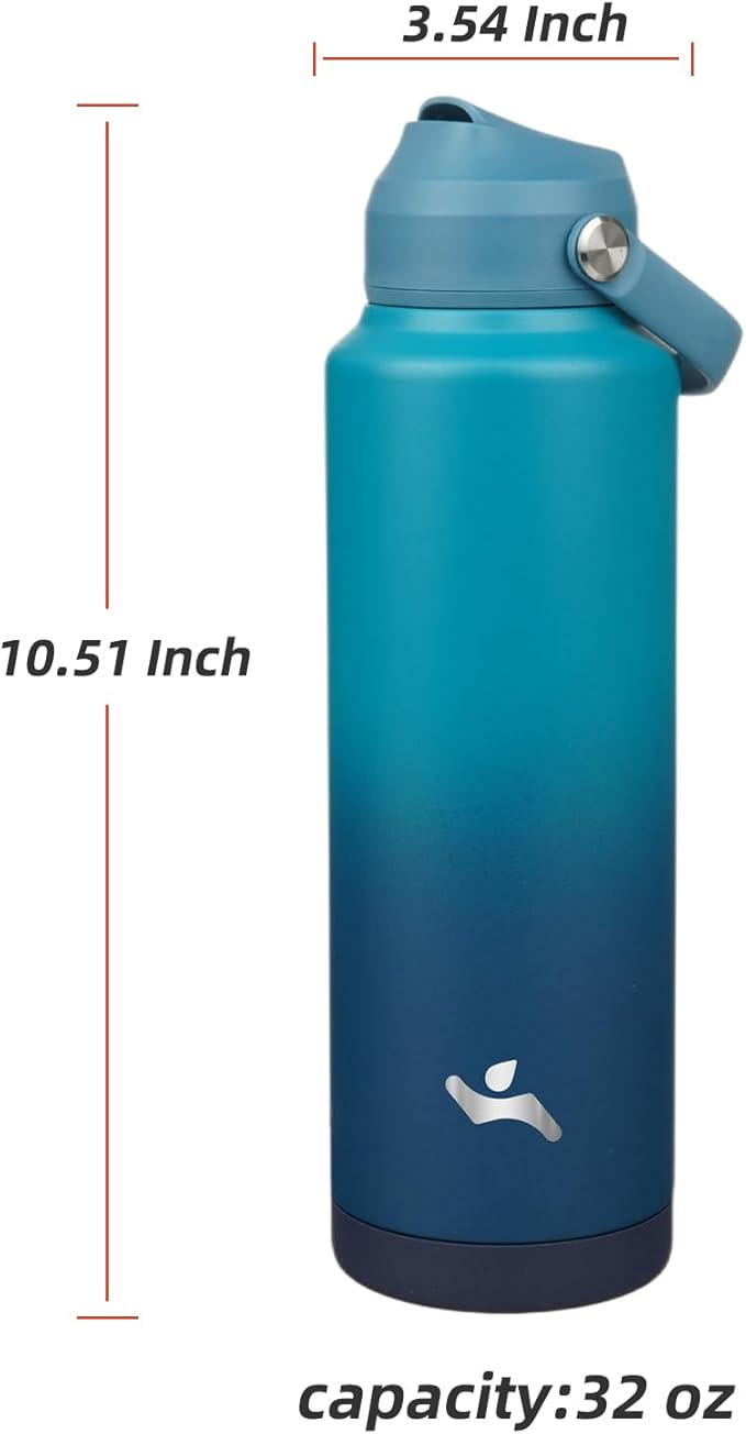 Insulated Water Bottle with Straw Lid,40 oz Stainless Steel Vacuum Metal Bottle with Silicone Handle,Vast