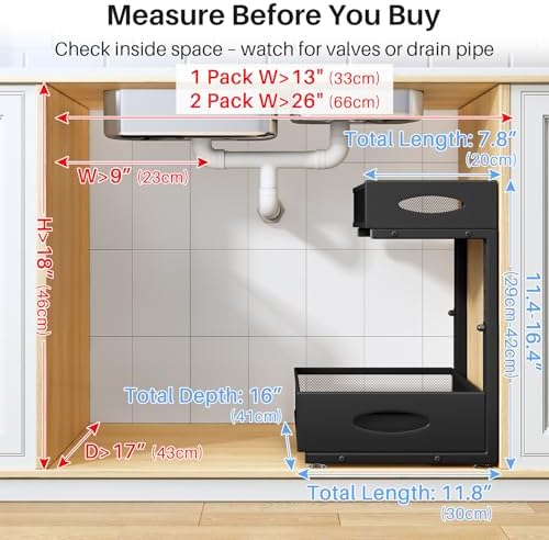 Under Sink Organizer, 2 Pack 2 Tier Pull Out Under Cabinet Organizer Shelf - Image 2