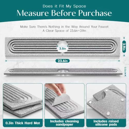 Eormoe Stone Kitchen Sink Faucet Mat, Premium Upgraded Food Grade Diatomite - Image 3