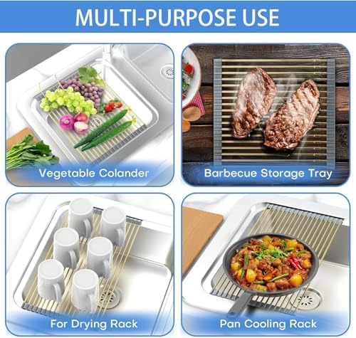 Expandable Roll Up Dish Drying Rack, Large Over The Sink Rack Draining Rack - Image 5
