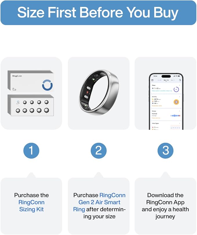 RingConn Gen 2 Air, Ultra-Thin AI Smart Ring, 10-Day Battery Life, Fitness/Sleep/Stress/HR Tracker for Women&Men, No App Fee for Standard Features, iOS & Android Compatible (Size 10, Galaxy Sliver)