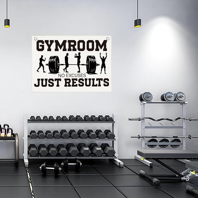 Gym Room No Excuses Just Results Gym Motivational Wall Art Banner Dorm Posters Gifts for Guys Men Women Gym Flag Decor for Home Gym Bedroom Workout Room 30x20 Inchs