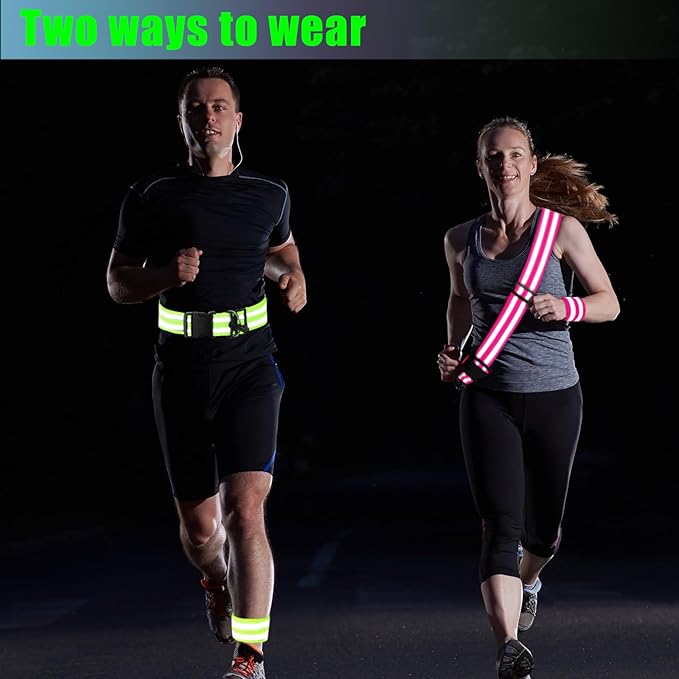 Saintrygo 6 Pcs Reflective Sash for Walking at Night Reflective Strap Arm Band High Visibility Belt Safety Ankle Strap for Visibility Vest Clothing Running Gear