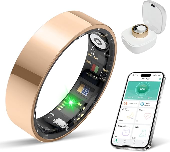 Smart Ring for Women & Men Fitness Tracker with Heart Rate, Blood Pressure,Blood Oxygen,Step Counting, Sleep Monitoring,IP68 Waterproof for iPhone and Android, No Subscription Fee (Rose Gold, 12)