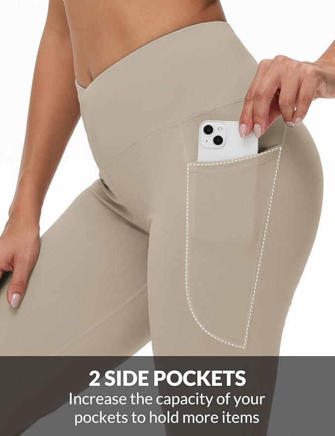 baleaf Women's V Crossover Flare Leggings with Pockets Yoga Pants High Waist Casual Workout Gym Bell Bottom Leggings