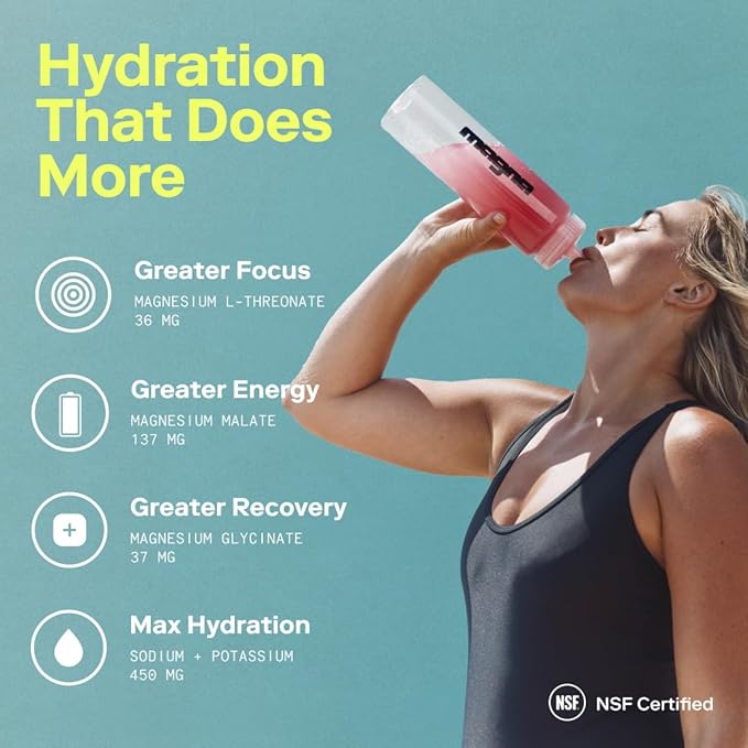 MAGNA Electrolyte Powder Drink Mix for Hydration, Energy & Focus Support with Magnesium L Threonate, Malate & Glycinate, Sodium, Potassium, Vitamin D, B6 & B12, Watermelon Lime Flavor, 7 Servings
