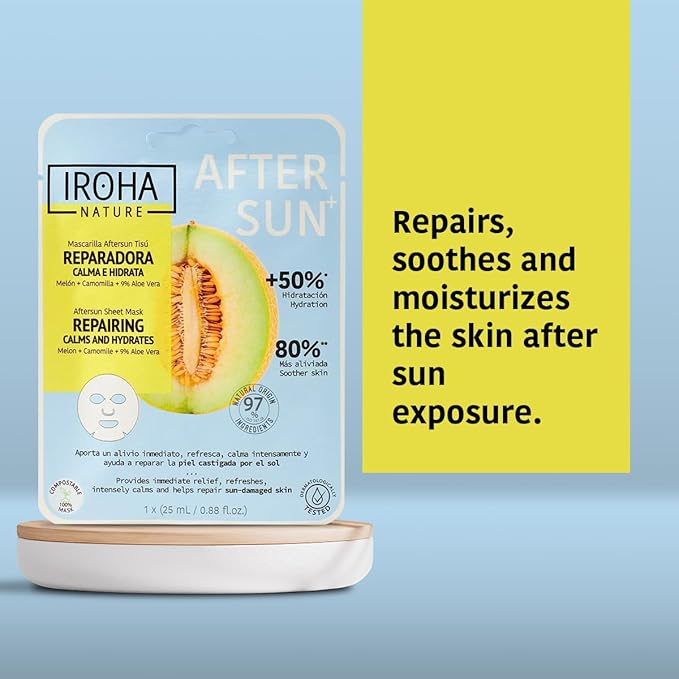 IROHA NATURE, Skin Care Mask to Repair and Soothe After Sun Exposure - Pack of 5 Pieces