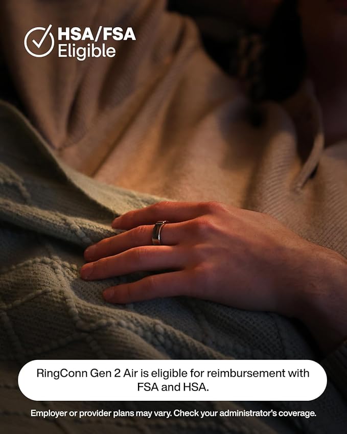 RingConn Gen 2 Air, Ultra-Thin AI Smart Ring, 10-Day Battery Life, Fitness/Sleep/Stress/HR Tracker for Women&Men, No App Fee for Standard Features, iOS & Android Compatible (Size 11, Dune Gold)
