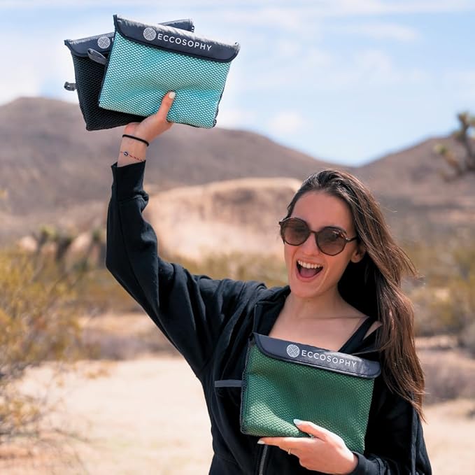 ECCOSOPHY Microfiber Beach Towel – Quick Dry Gym Towel, Highly Absorbent with Ribbed Texture, Lightweight – Ideal for Travel, Pool, Yoga, Fitness & Outdoor Adventures – 60x30 Black