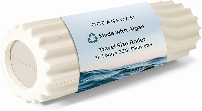Oceanfoam Ripple Travel Foam Roller (11" x 3.35") Firm Mini Foam Roller for Physical Therapy, Deep Tissue Massage, Back Pain - High Density, Ergonomic Wave Textured - Yoga, Pilates, Exercise (Natural)