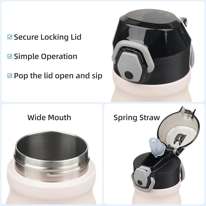 Insulated Water Bottle with Straw and Carry Loop,18 oz Stainless Steel Double Wall Vaccum Metal Water Flask with Leak-proof Lid,Lemon