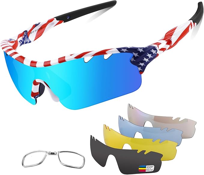 BangLong Polarized Sports Sunglasses Cycling Sun Glasses for Men Women with 5 Interchangeable Lenes for Running Baseball Golf