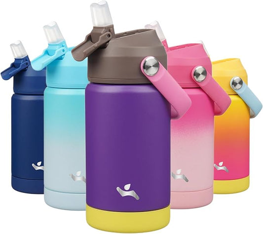 Insulated Water Bottle with Straw Lid,12 oz Stainless Steel Vacuum Metal Bottle with Silicone Handle,Violets