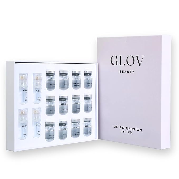 Micro Infusion System - 0.25mm 24k Gold Cosmetic Facial Stamp with Hyaluronic Acid & Peptide Serum Ampoules - At-Home Hydrating & Plumping Glow Kit for Face & Lips