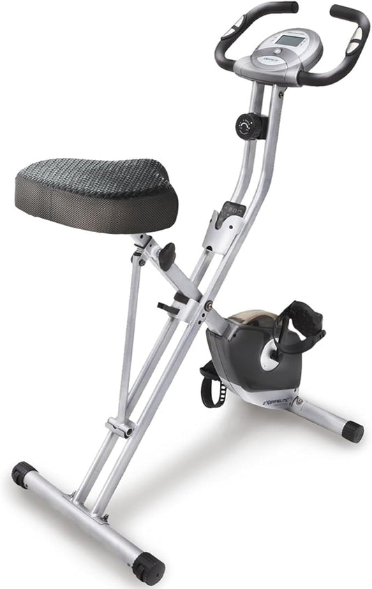 Exerpeutic Foldable Exercise Bike, 8 levels of Resistance Stationary Bicycle with Airsoft Seat, LCD Display to Track Distance, Calories, Time and Speed