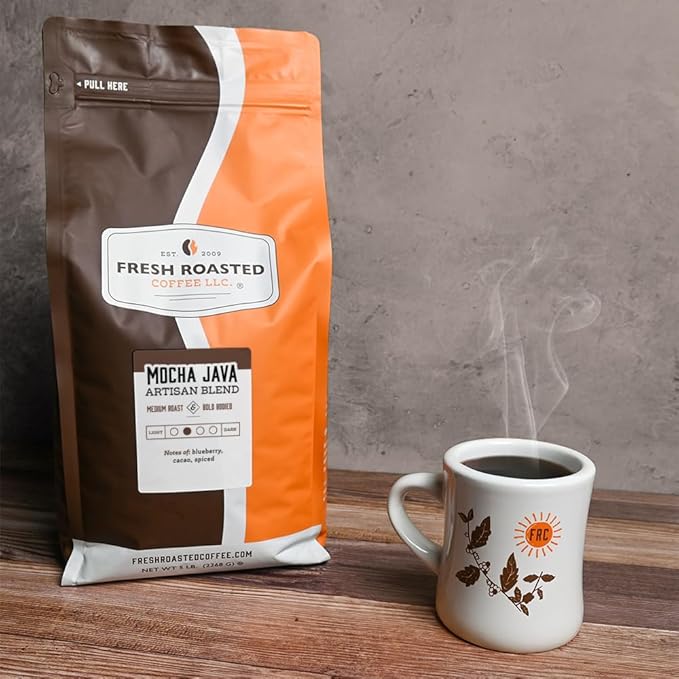 Fresh Roasted Coffee, Mocha Java, 5 lb (80 oz), Medium Roast, Kosher, Whole Bean