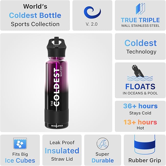 Coldest Insulated Water Bottle with Straw Lid - Stainless Steel Metal Insulated Bottle for Men & Women (Violet Nova, 40 oz)