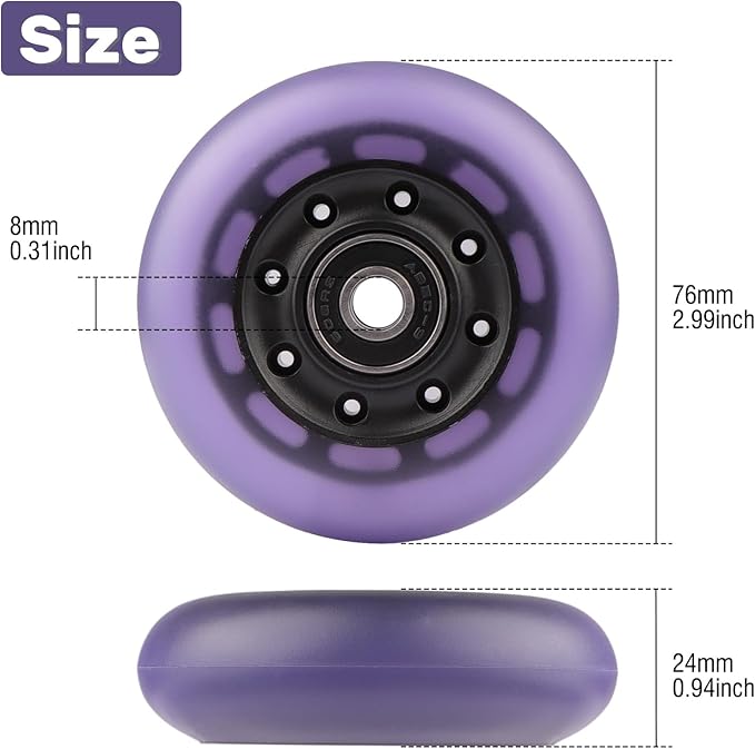 2-Pack 76mm PU Caster Board Replacement Wheel Set 90A Compatible with Razor RipStik Classic Air, DLX G Ripsurf (Purple)