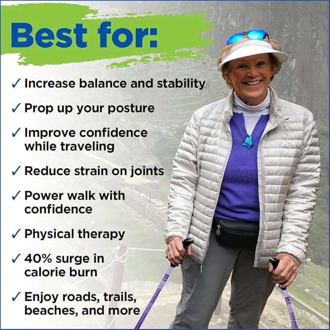 York Nordic Motivator Walking Poles for Balance and Rehab - Patented Stability Grips - Lightweight, Adjustable, and Collapsible - 2 Pieces Adjustable w/flip Locks - Heights 4'6" up to 6'2" - 230 lbs