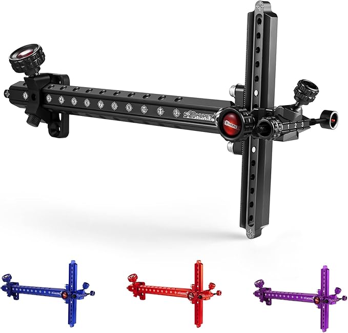 Archery Recurve Bow Sight, SOOHUPET Accessories T Shape Archery Shooting Target Sight Adjustable Bowsight with Optical Fiber Pin Sight for Target Practice