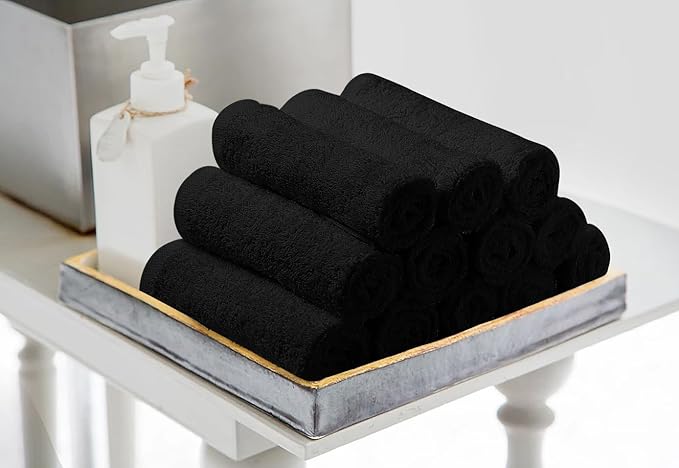 Avalon Salon Towel - Black Hand Towels Bulk Pack of 24-100% Cotton Absorbent Spa, Facial & Gym Towels for Working Out - 16x27 Inches (Not Bleach Proof)