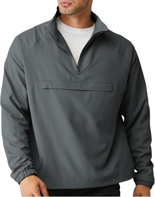 Aulemen Men's Casual Quarter Zip Pullover-Athletic Windbreaker Lightweight Jackets Hiking Golf for Men Mock Neck with Pockets