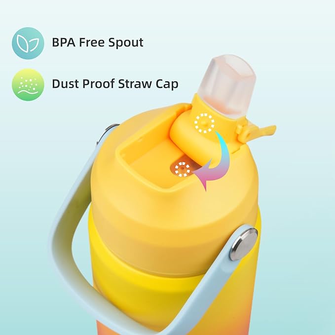 Insulated Water Bottle with Straw Lid,12 oz Stainless Steel Vacuum Metal Bottle with Silicone Handle,Rainbow