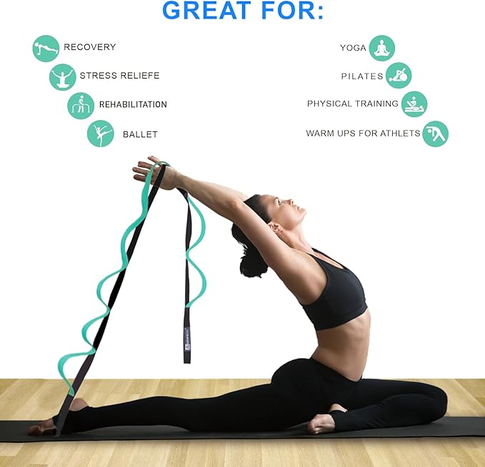 Premium Durable Stretch Straps with Loops, Stretching Strap for Physical Therapy, Multi-Loop Yoga Strap Fitness Exercise Strap for Yoga, Pilates, Dance, Flexibility&Exercise