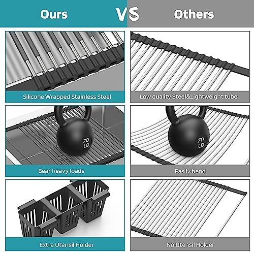 Roll Up Dish Drying Rack, Silicone Wrapped Over The Sink Multipurpose Foldable - Image 4