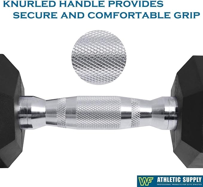 WF Athletic Supply Rubber Coated Hex Dumbbell Set, Multiple Choices Available - Dumbbells with Rack Stand and Mat, or Dumbbells Only (200/550/1200/2100/3000 LB)