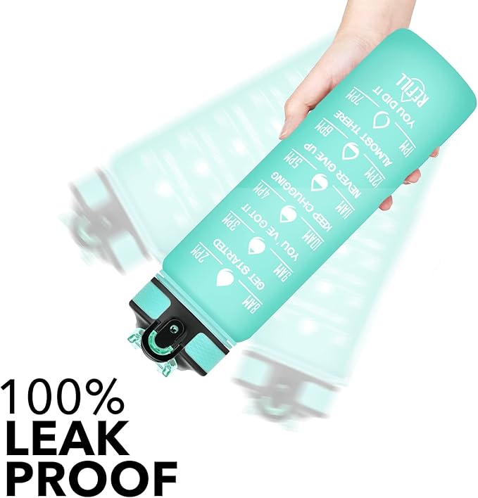 Hyeta 32 oz Water Bottles with Times to Drink and Straw, Motivational Water Bottle with Time Marker, Leakproof, Drinking Sports Water Bottle for Fitness, Gym and Outdoor