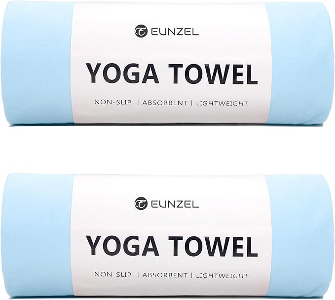 Eunzel 2 Pack Hot Yoga Towel Non Slip Yoga Mat Towel Non-Slip Sweat Absorbent Microfiber Towel for Hot Yoga, Pilates and Workout 72" x 26.5", Blue