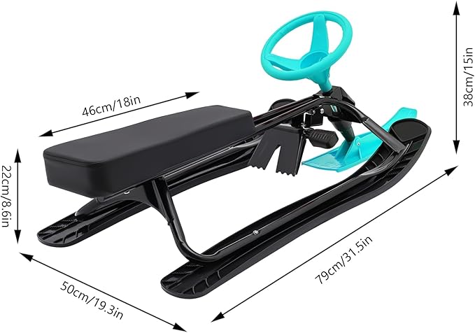 Snow Racer Sled with Steering Wheel and Brakes, Durable Steel Frame, Downhill Steerable Sled for 220 LBS Kids, Teenagers, Adults