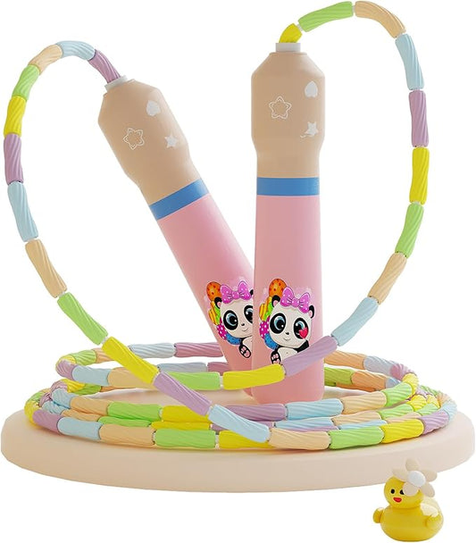 JGM Beaded Jump Rope for Kids – Adjustable Toddler Skipping Rope with Cartoon WOODEN Handle for Outdoor Activity Party Favors School Games 7.7 Feet