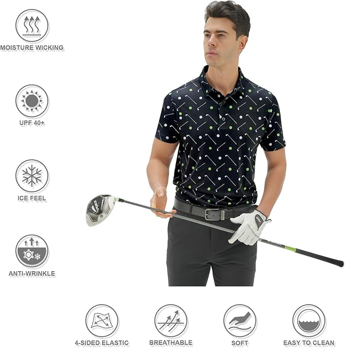 DEOLAX Mens Polo Shirts Fashion Print Mens Golf Shirt Dry Fit Mens Golf Polo Short Sleeve Quick Dry Funny Golf Shirt for Men