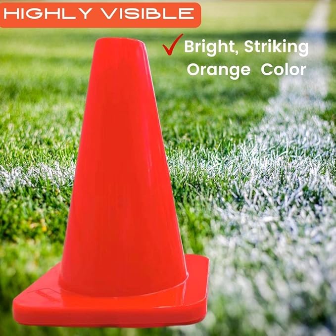 6, 9, 12, 18, 28 Inch Sports Training Traffic Cones - Durable Orange Cones for Soccer, Football, Basketball, Agility Drills, Parking, Safety, Road Use (Set of 12)