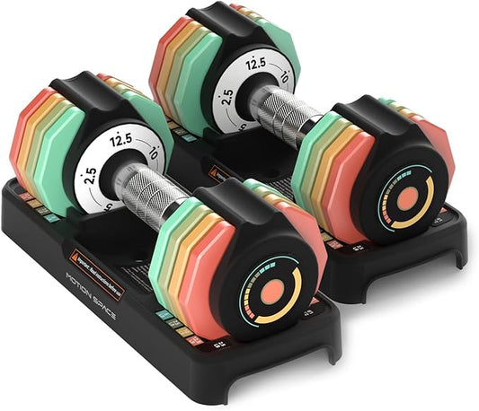 Adjustable Dumbbells Set 12.5LB/22.5LB Pair, 1-Sec Fast Adjustable 5 Weights by Turning Handle, Premium Comfort Non-slip Metal Dumbbells with Tray, Compact Size for Full Body Home Workout