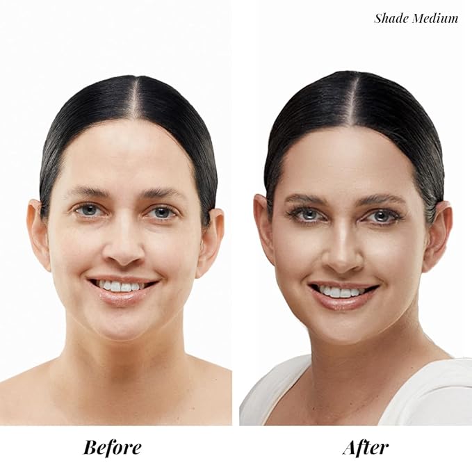 Jerome Alexander My Color Self-Adjusting Foundation, Hydrating & Lightweight Face Makeup, Skincare-Infused, with Kabuki Brush, Dark, 1 oz