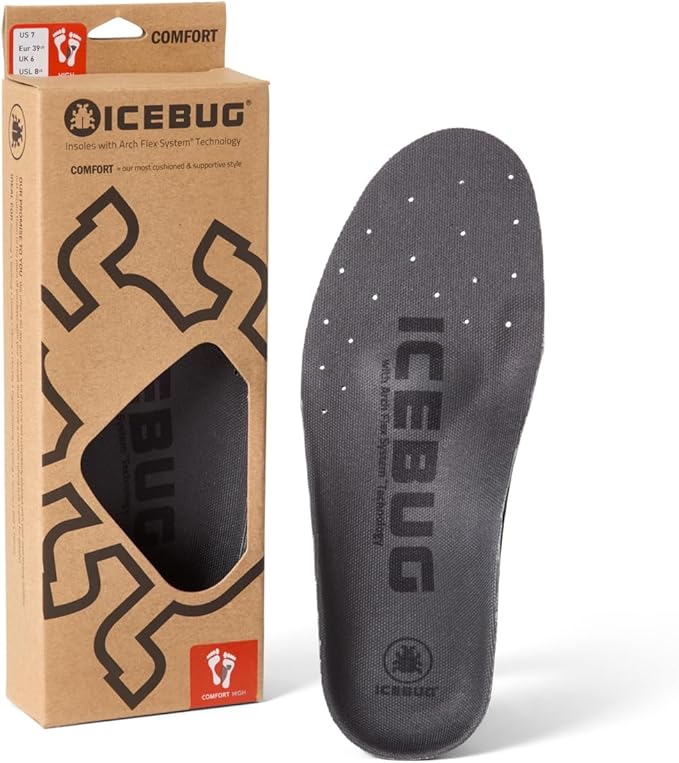 Icebug Comfort Insoles with Dynamic Arch Support, Charcoal High Arch, M 4/W 5.5-6