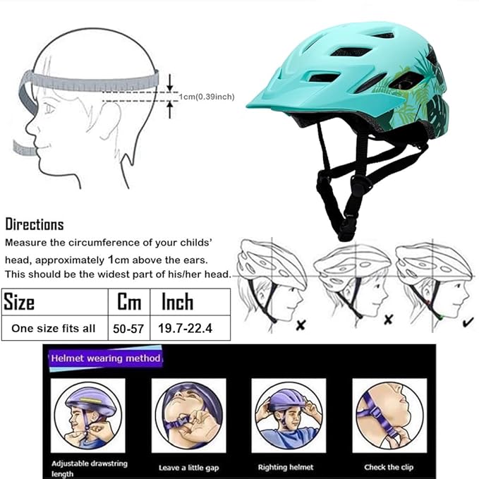 Kids Bike Helmet,Bavilk Kids Boys Girls Bike Helmets with LED Light Detachable Visor Children Youth Teen Multi-Sport for Skating Cycling Scooter Skateboard Adjustable & Lightweight 19.7"-22.4"
