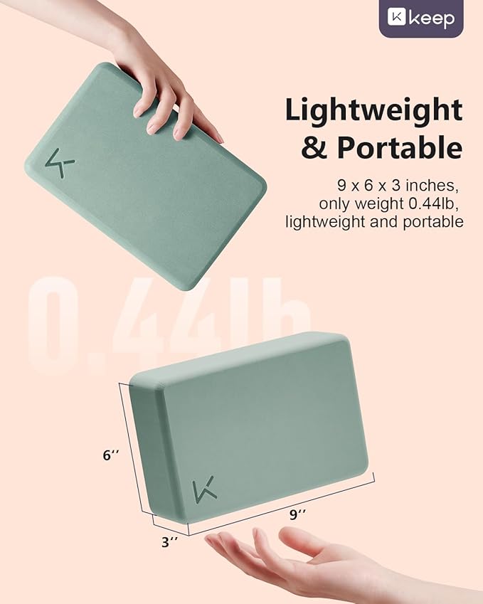 KEEP Yoga Block, High-Density EVA Foam 2 Pack Yoga Block with Non-Slip Textured Surface, Supportive, Lightweight - Ideal for Yoga, Pilates, and Stretching Exercises