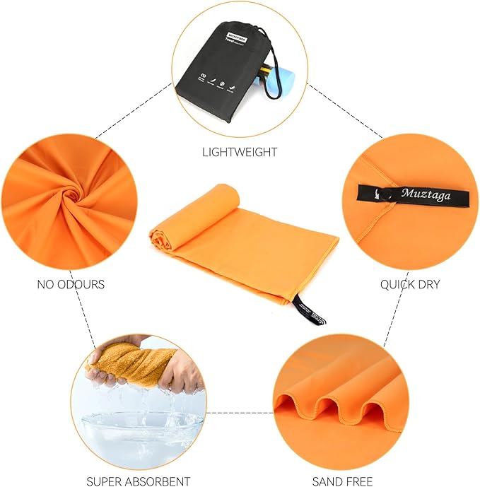 Microfiber Beach Towel-Perfect for Travel, Sports, Camping, Swimming, Yoga, Gym- Quick Dry, Sand Free, Compact, Lightweight, Absorbent (Orange,Small(101x50cm, 40x20”))