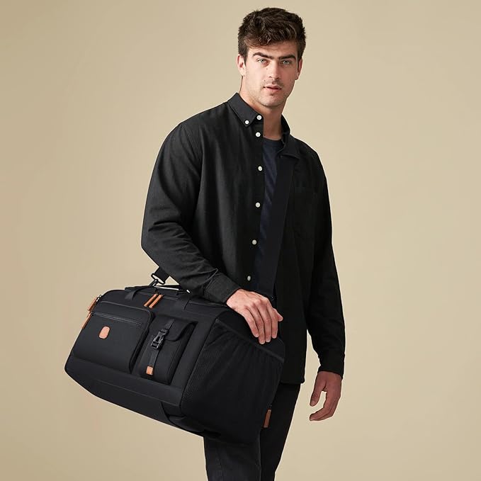 Gym Bag for Men and Women with Shoe & Laptop Compartment, 3-in-1 Sports Travel Duffel Bag Anti-Theft Weekender Carry-On Backpack for Airplane & Workout, Overnight Travel Bag,35L (Black, Medium)